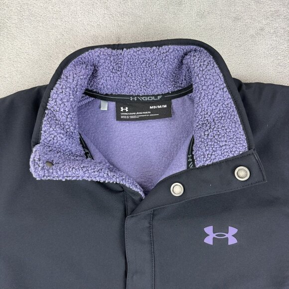 UNDER ARMOUR Golf Mens Fleece Pile Sweater Pullover Jacket Snap-T Neck Purple M - Picture 3 of 7